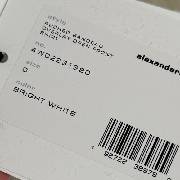 NWT Alexander Wang Ruched Bandeau Open Front Shirt in Bright White size 0 - Picture 6 of 9